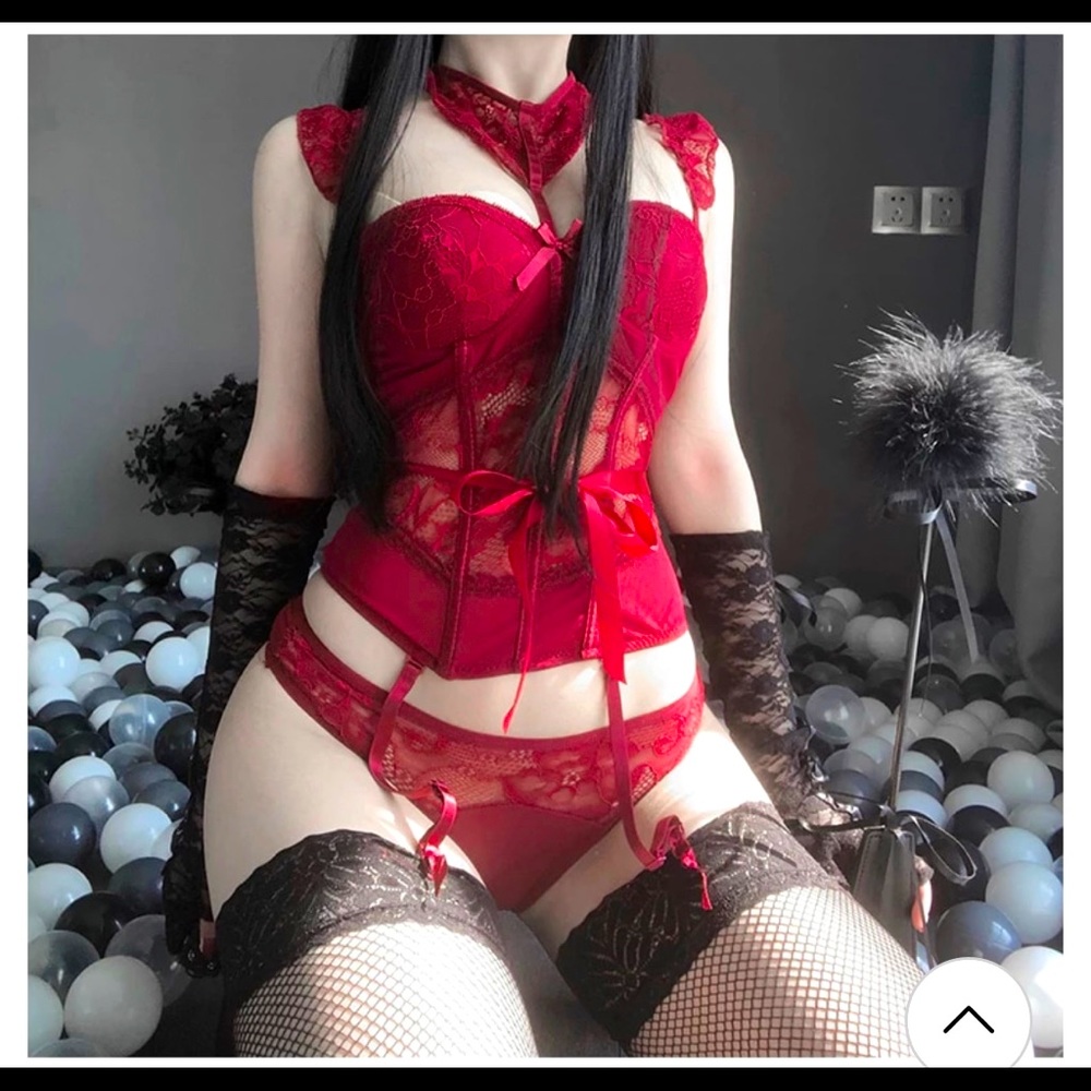 RED LINGERIE SET VALENTINES DAY